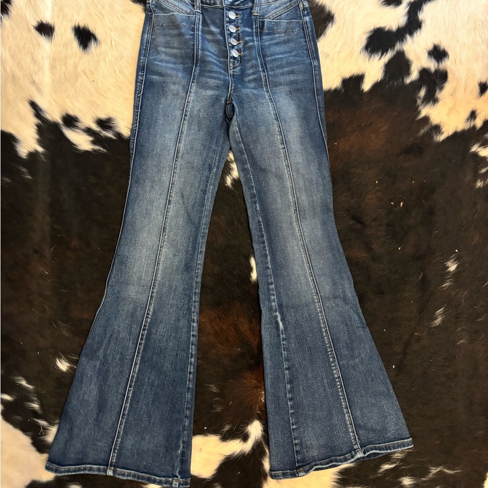 Flying Monkey Women's Flared Button Fly Blue Jeans